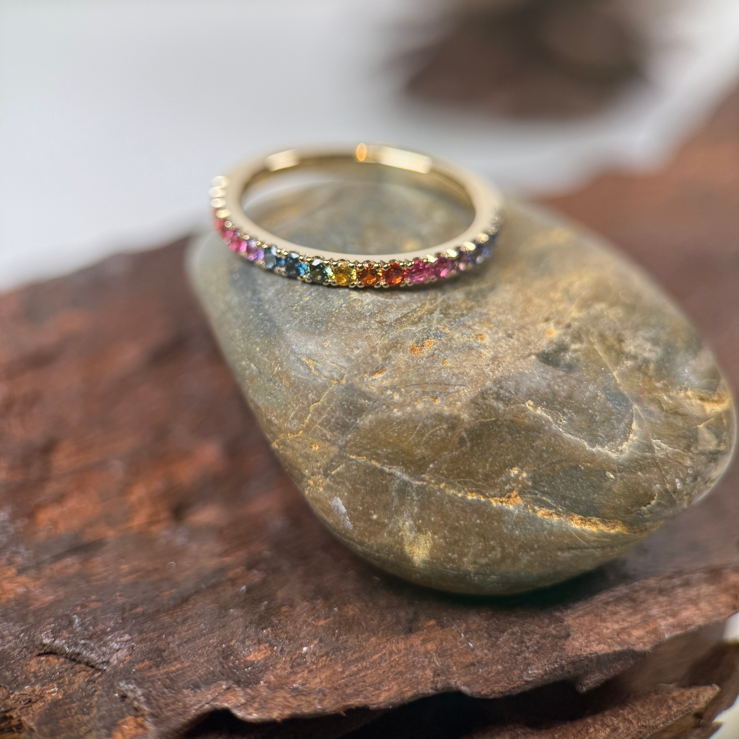 18ct Yellow Gold Eternity Ring With Rainbow Sapphires