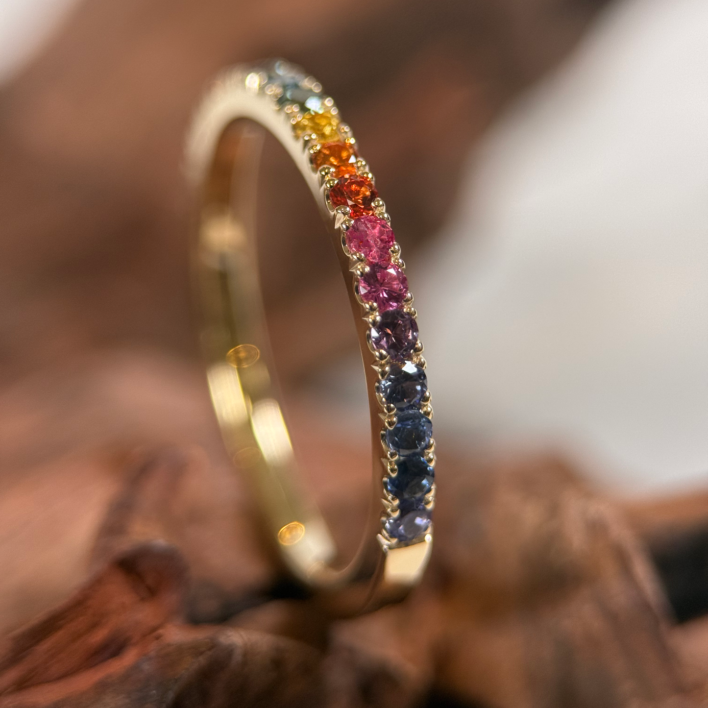18ct Yellow Gold Eternity Ring With Rainbow Sapphires
