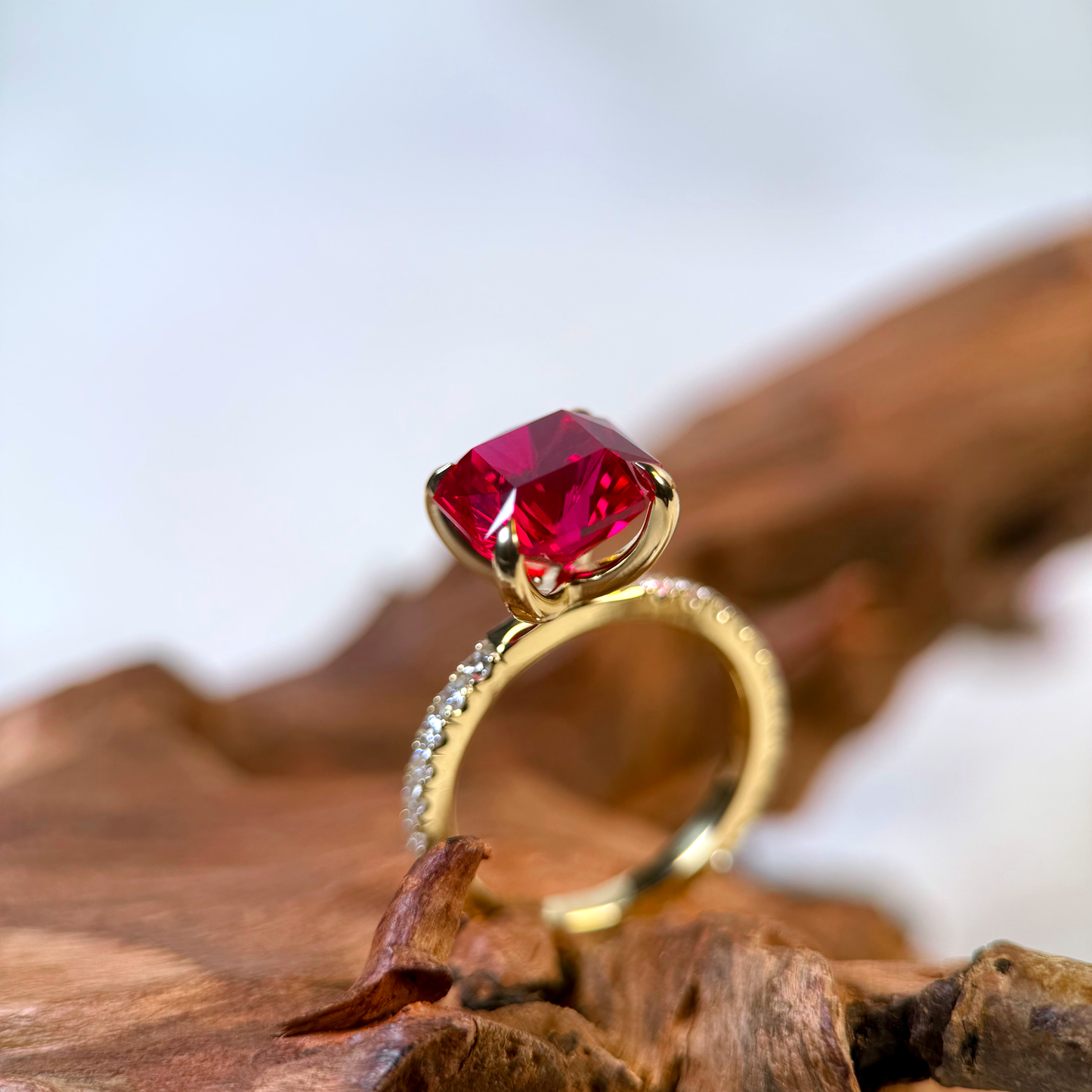 18ct Yellow Gold Ring with 5.19ct Lab-Grown Ruby & Lab Diamonds