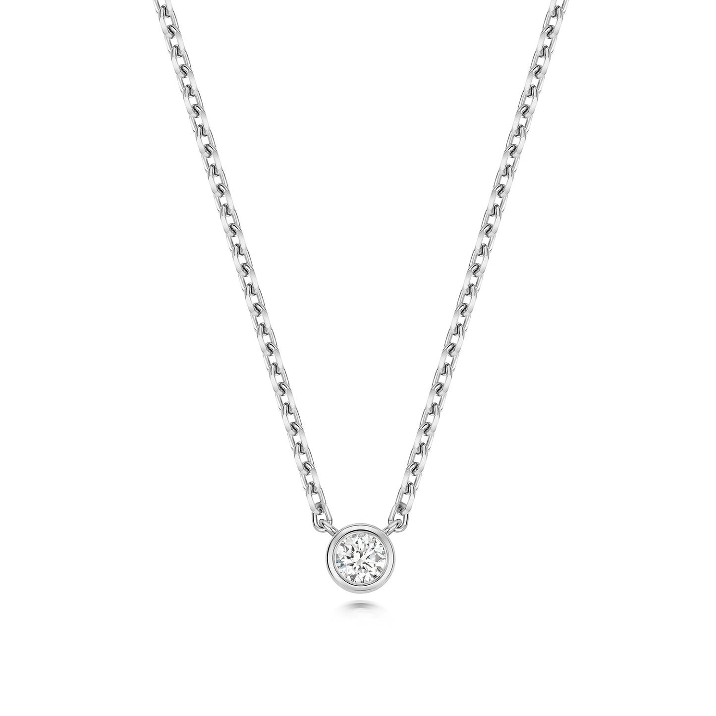 925 Sterling Silver 0.15ct Lab Grown Round Diamond Rubover 17” Necklet