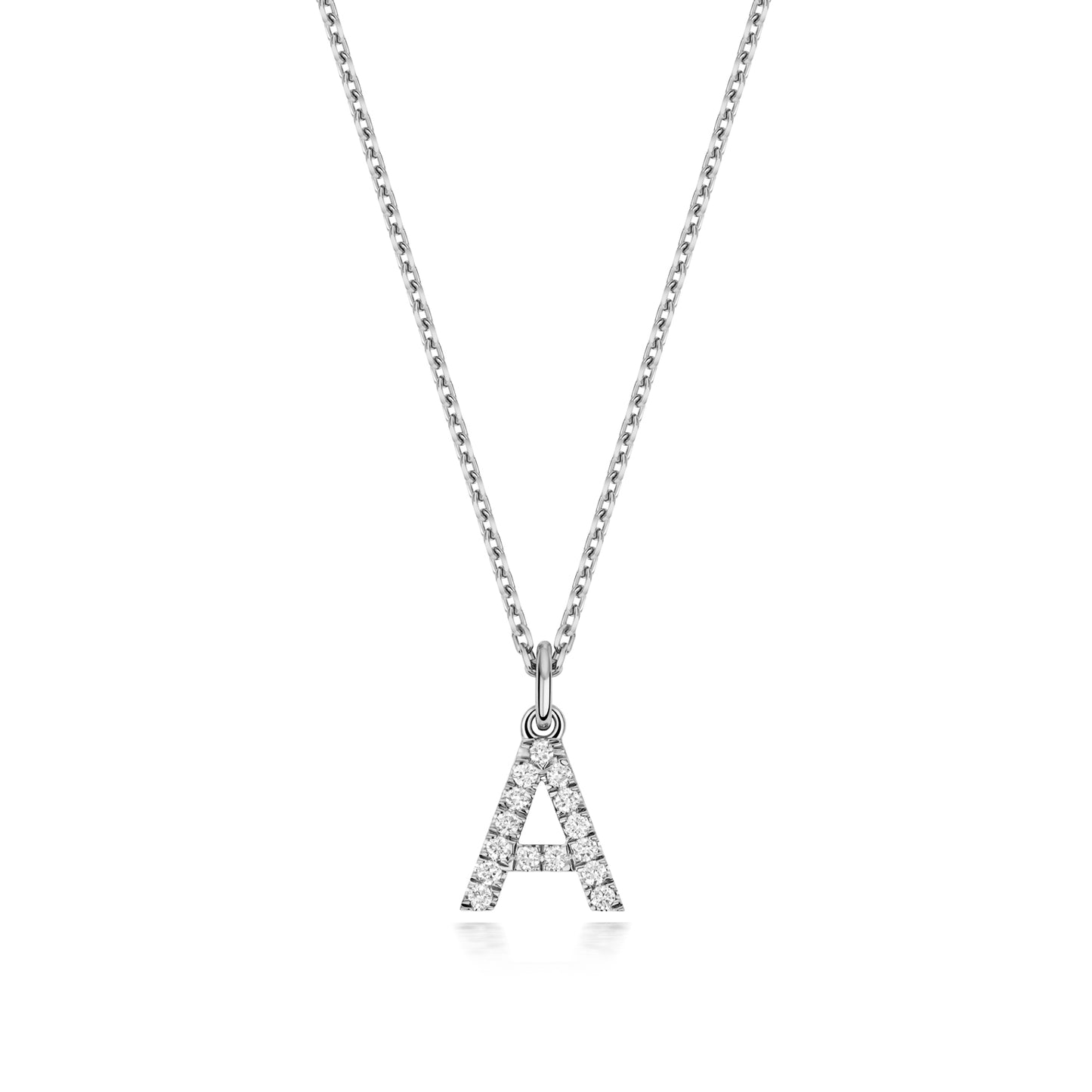 925 Sterling Silver Lab Grown Diamond Initial A 17” Necklet