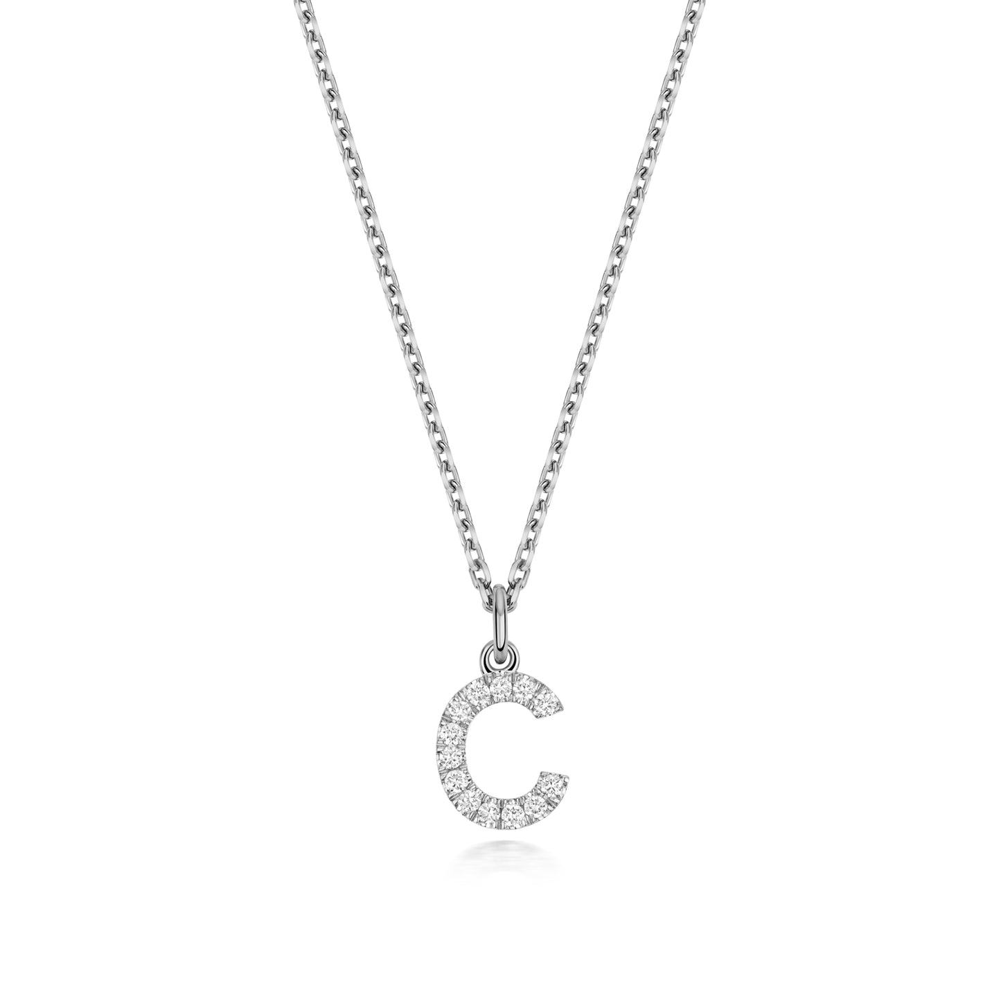 925 Sterling Silver Lab Grown Diamond Initial C 17” Necklet