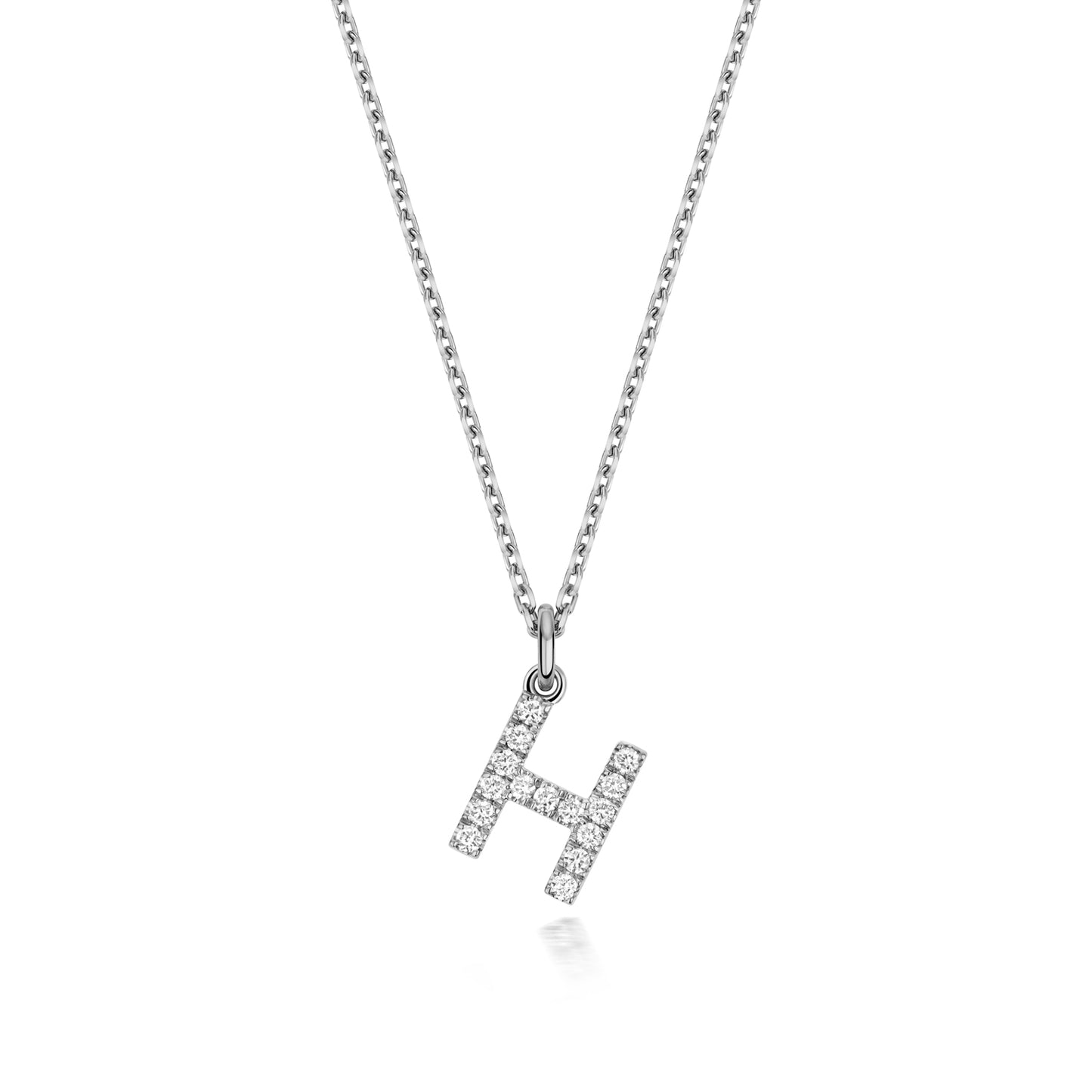 925 Sterling Silver Lab Grown Diamond Initial H 17” Necklet