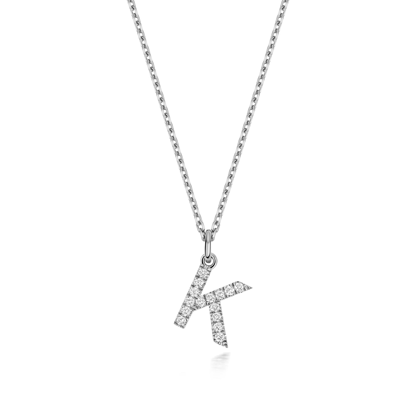 925 Sterling Silver Lab Grown Diamond Initial K 17” Necklet
