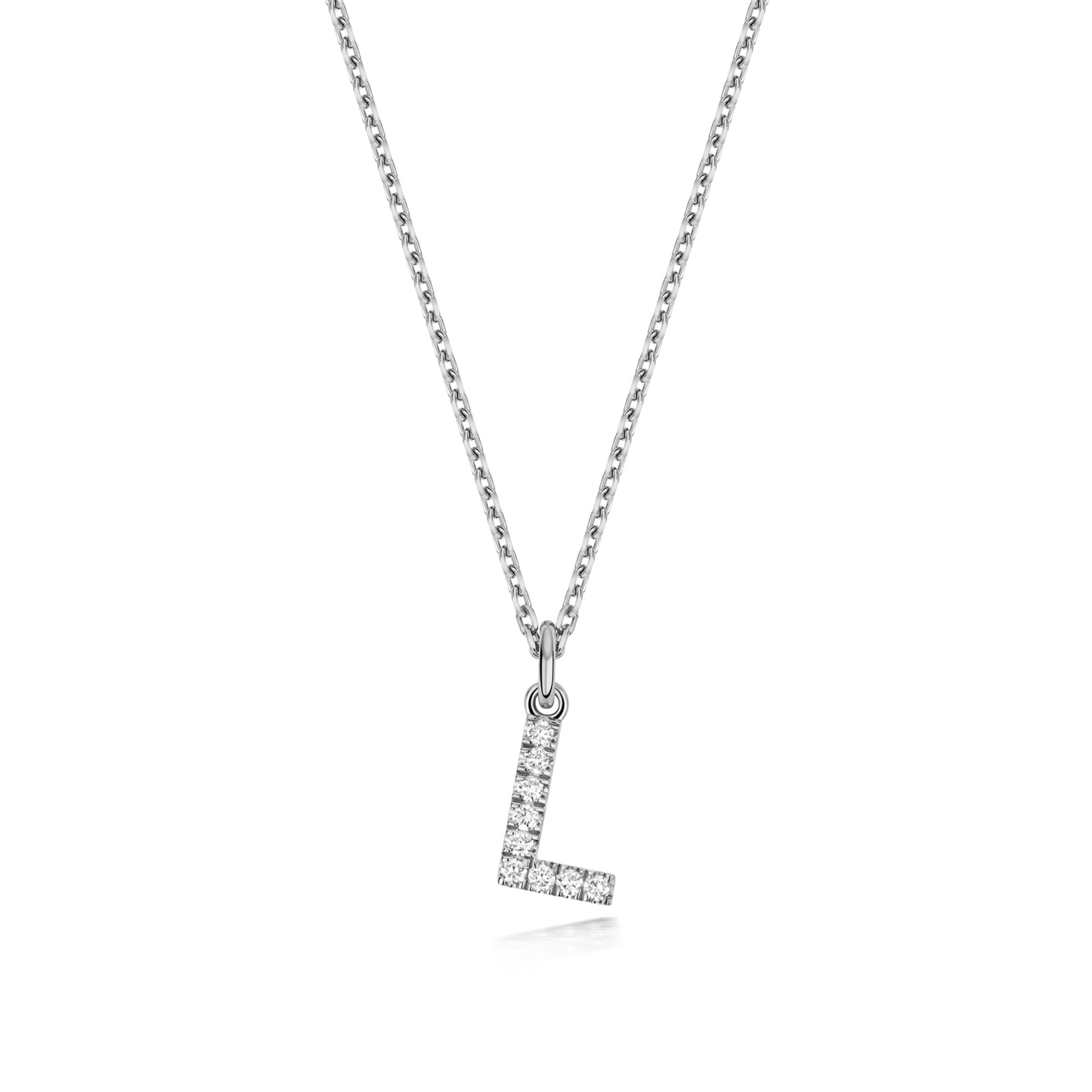 925 Sterling Silver Lab Grown Diamond Initial L 17” Necklet