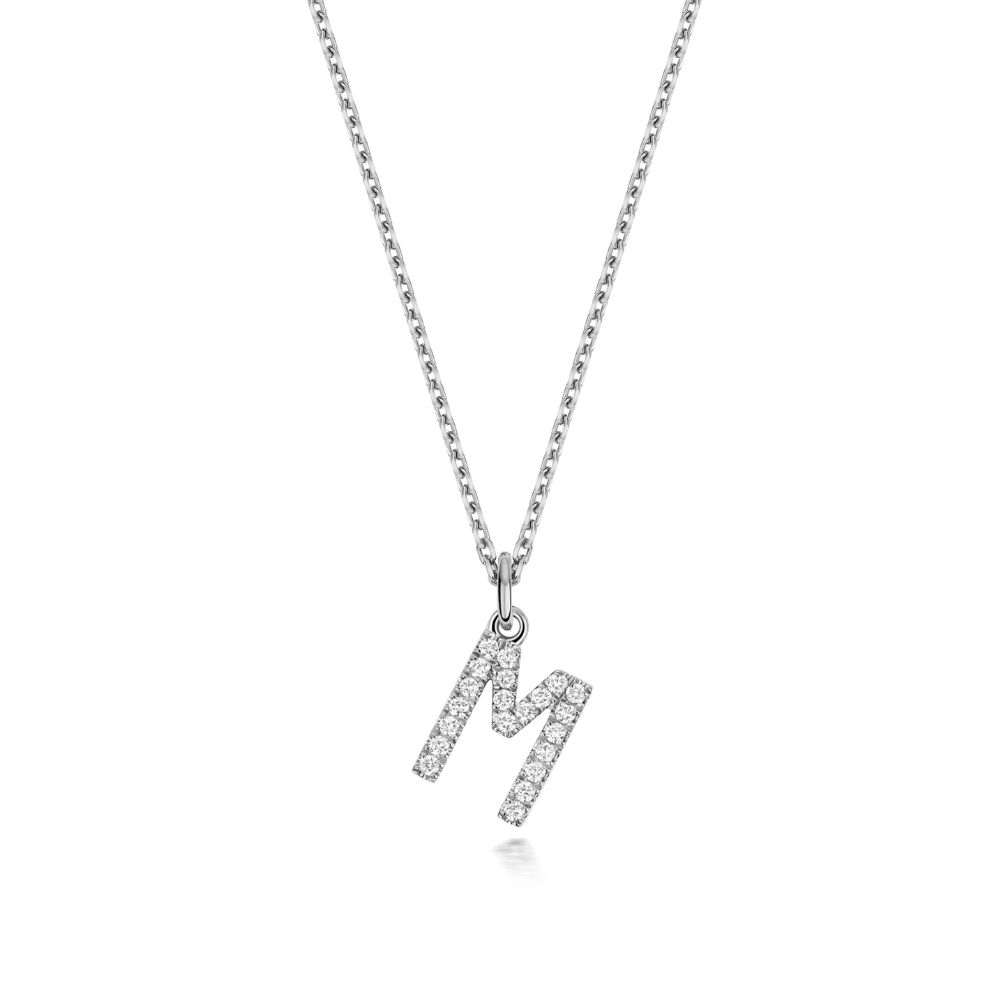 925 Sterling Silver Lab Grown Diamond Initial M 17” Necklet