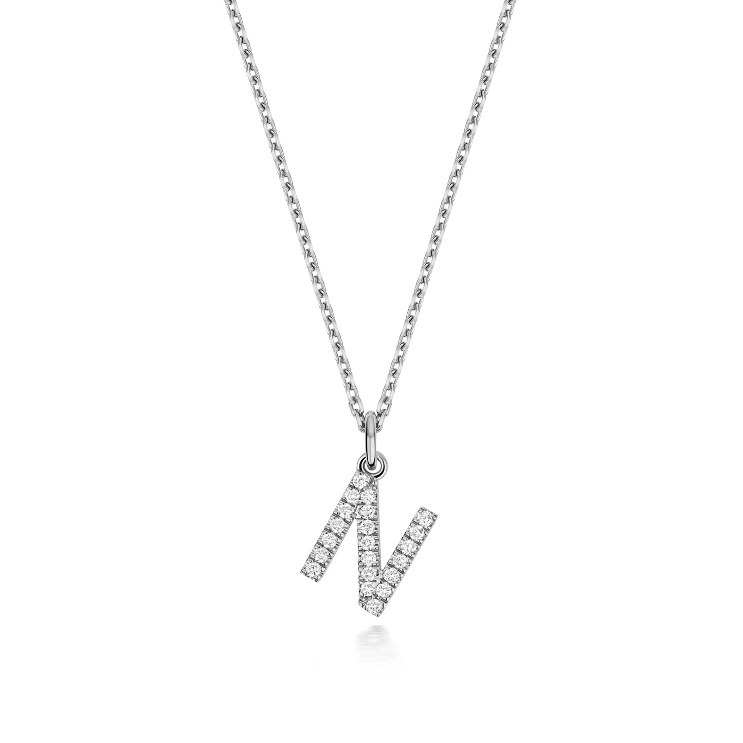 925 Sterling Silver Lab Grown Diamond Initial N 17” Necklet