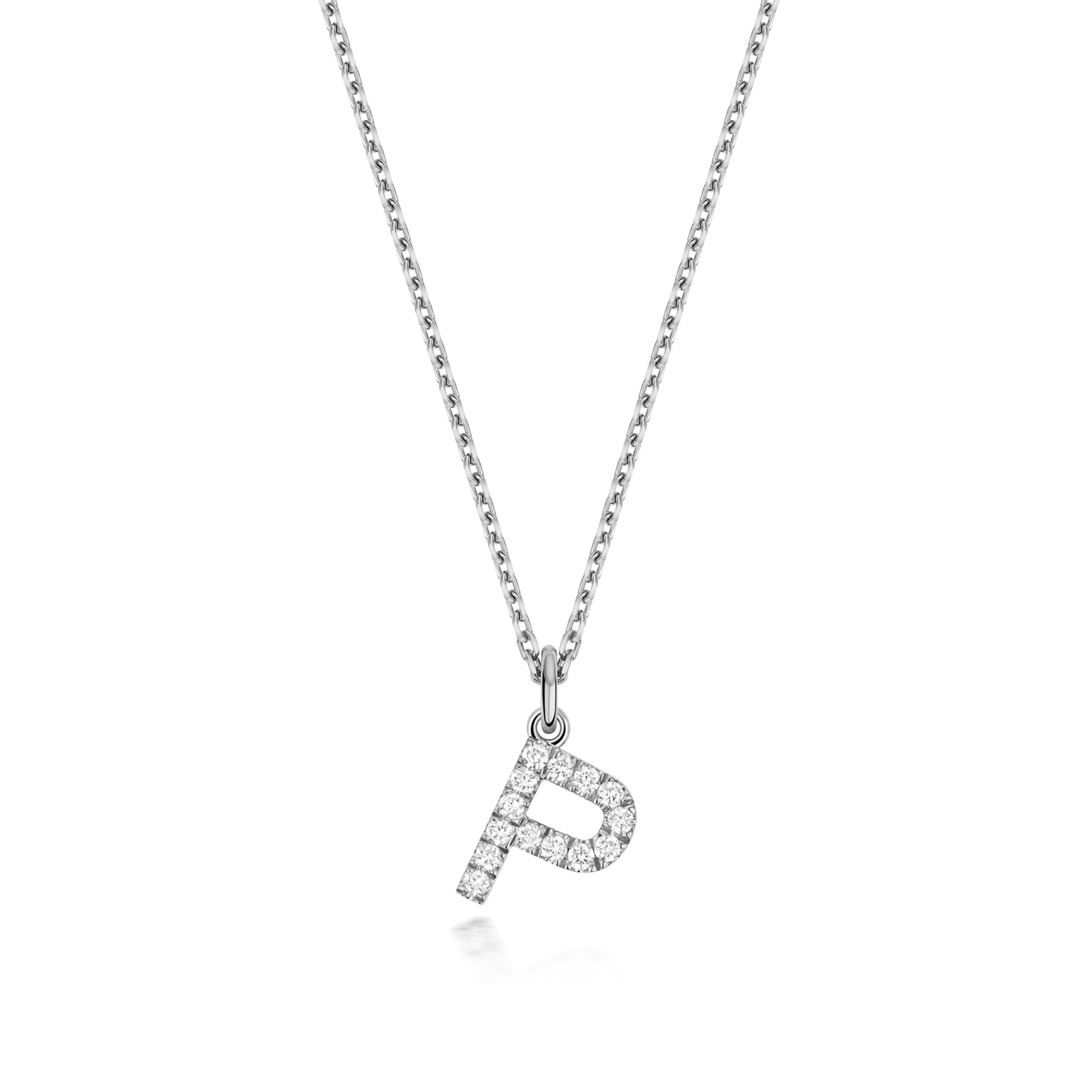 925 Sterling Silver Lab Grown Diamond Initial P 17” Necklet
