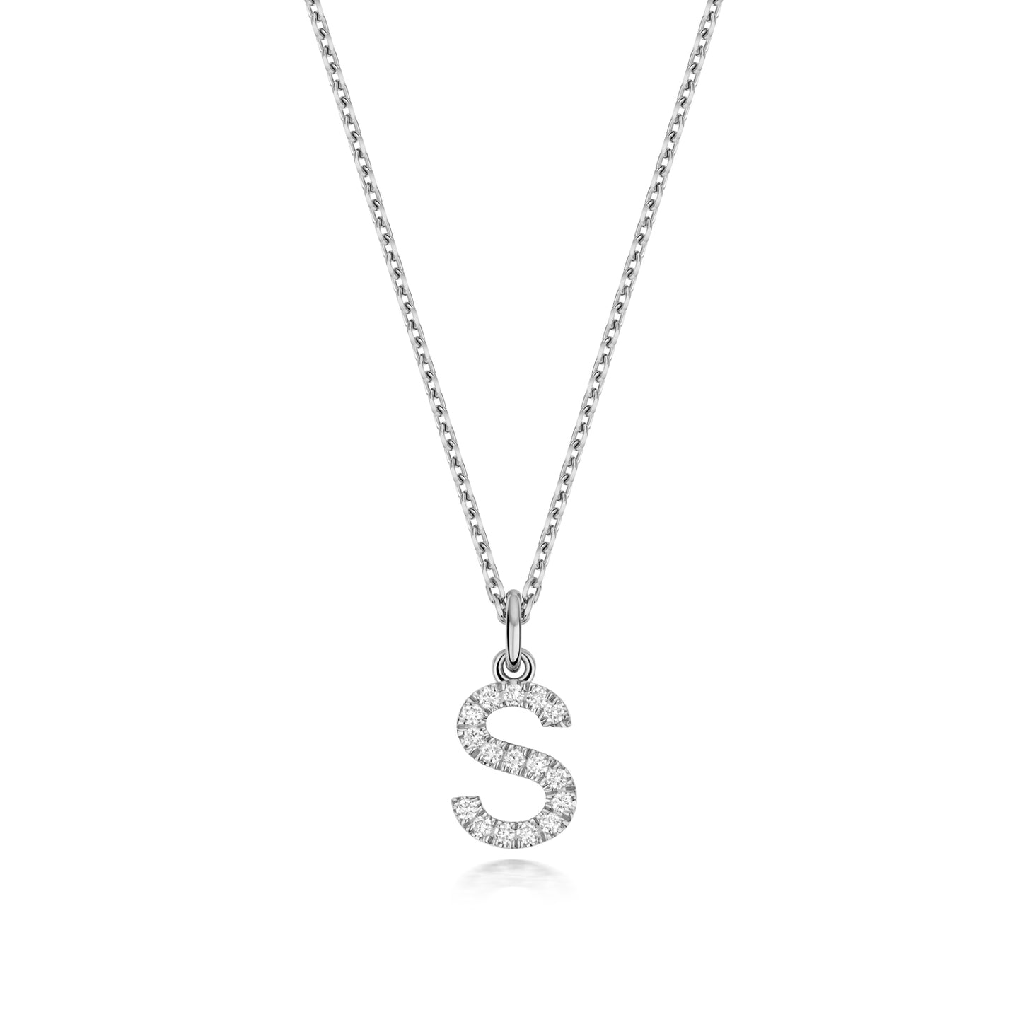 925 Sterling Silver Lab Grown Diamond Initial S 17” Necklet