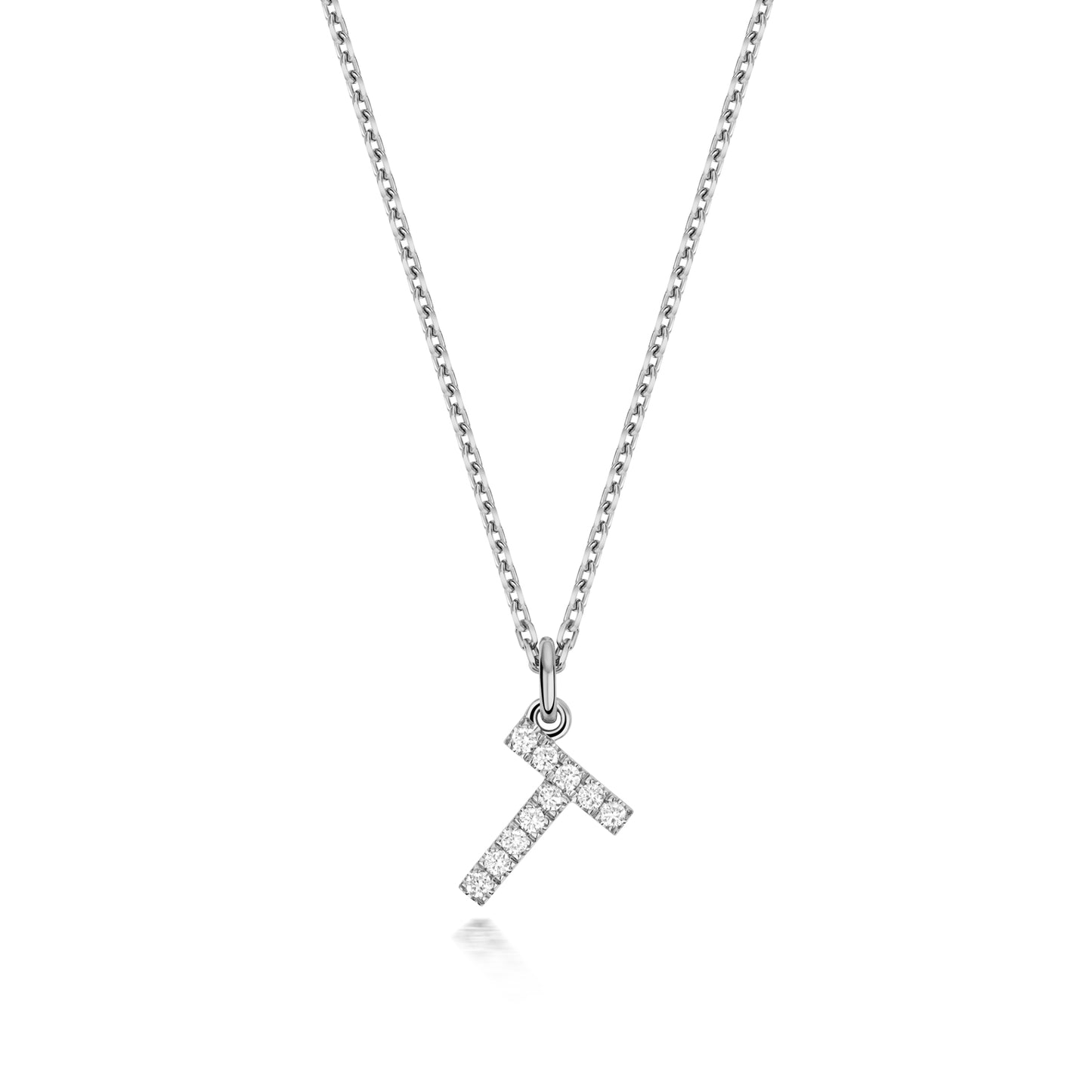 925 Sterling Silver Lab Grown Diamond Initial T 17” Necklet