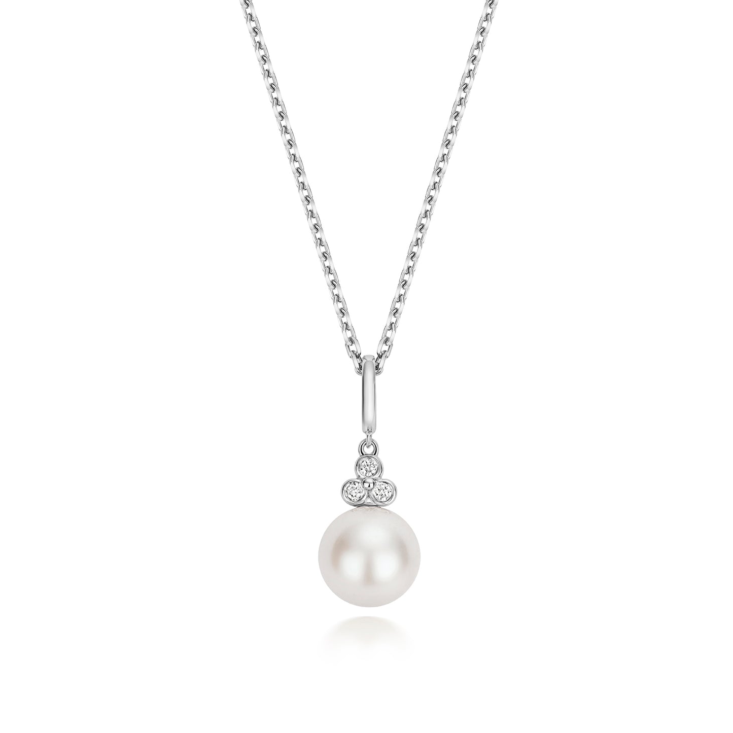 925 Sterling Silver 0.07ct Lab Grown Diamond & Freshwater Pearl 17” Necklet