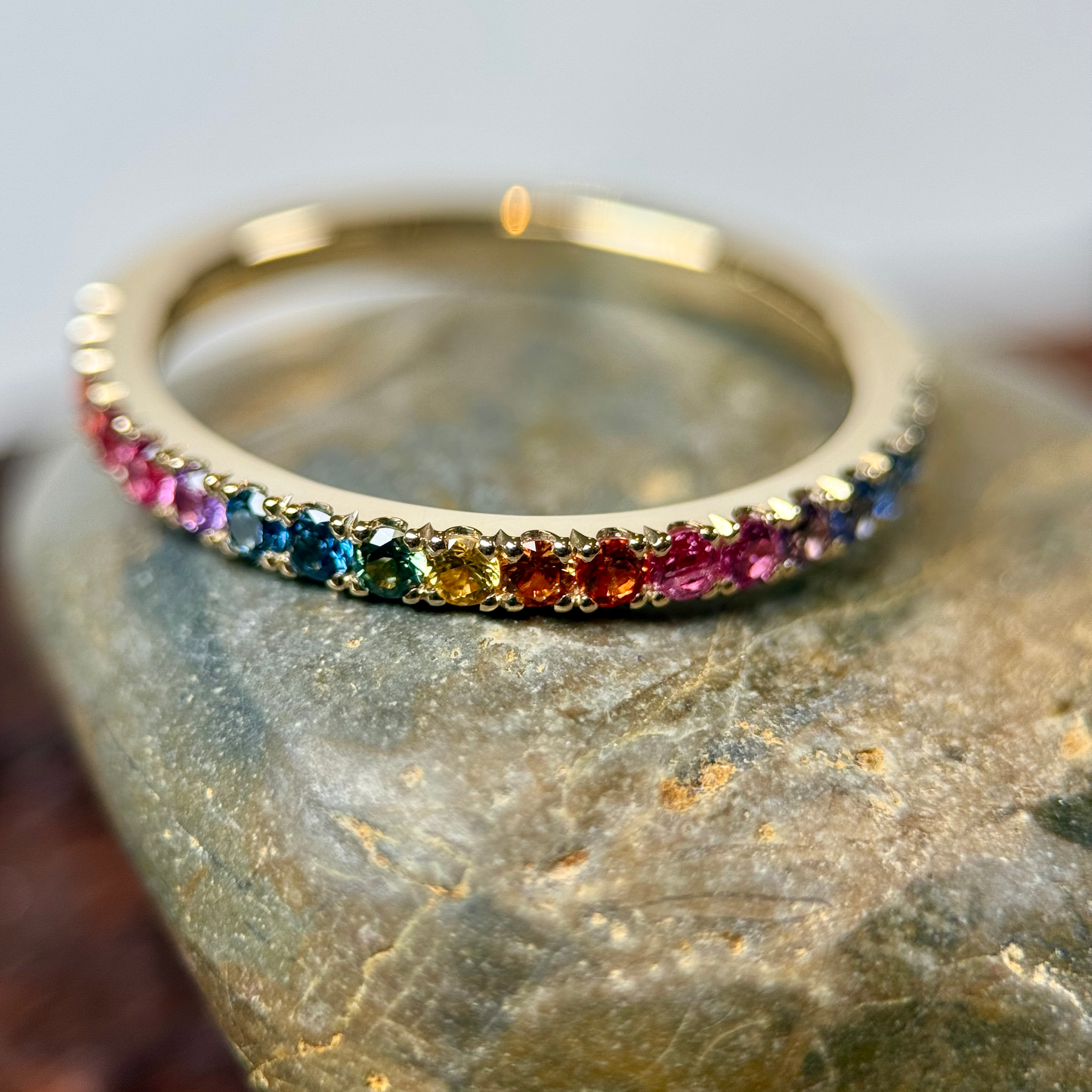 18ct Yellow Gold Eternity Ring With Rainbow Sapphires