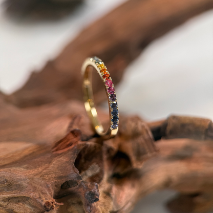 18ct Yellow Gold Eternity Ring With Rainbow Sapphires