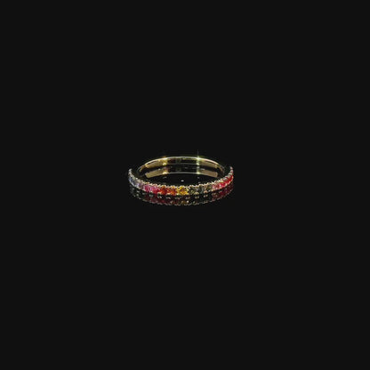 18ct Yellow Gold Eternity Ring With Rainbow Sapphires