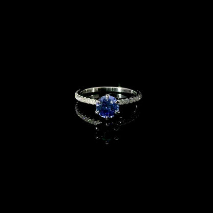 Silver Solitaire Lab Cornflower Blue Sapphire & Moissanites