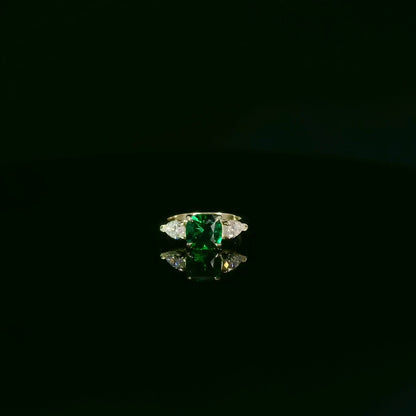 9ct Yellow Gold Trilogy Ring With Lab Grown Emerald & Moissanites