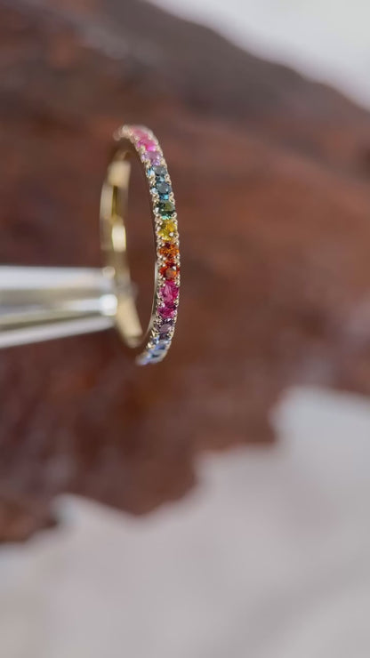 18ct Yellow Gold Eternity Ring With Rainbow Sapphires