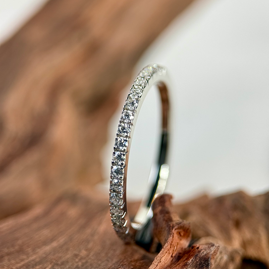 Silver Castle Setting Eternity Ring With Lab Diamonds