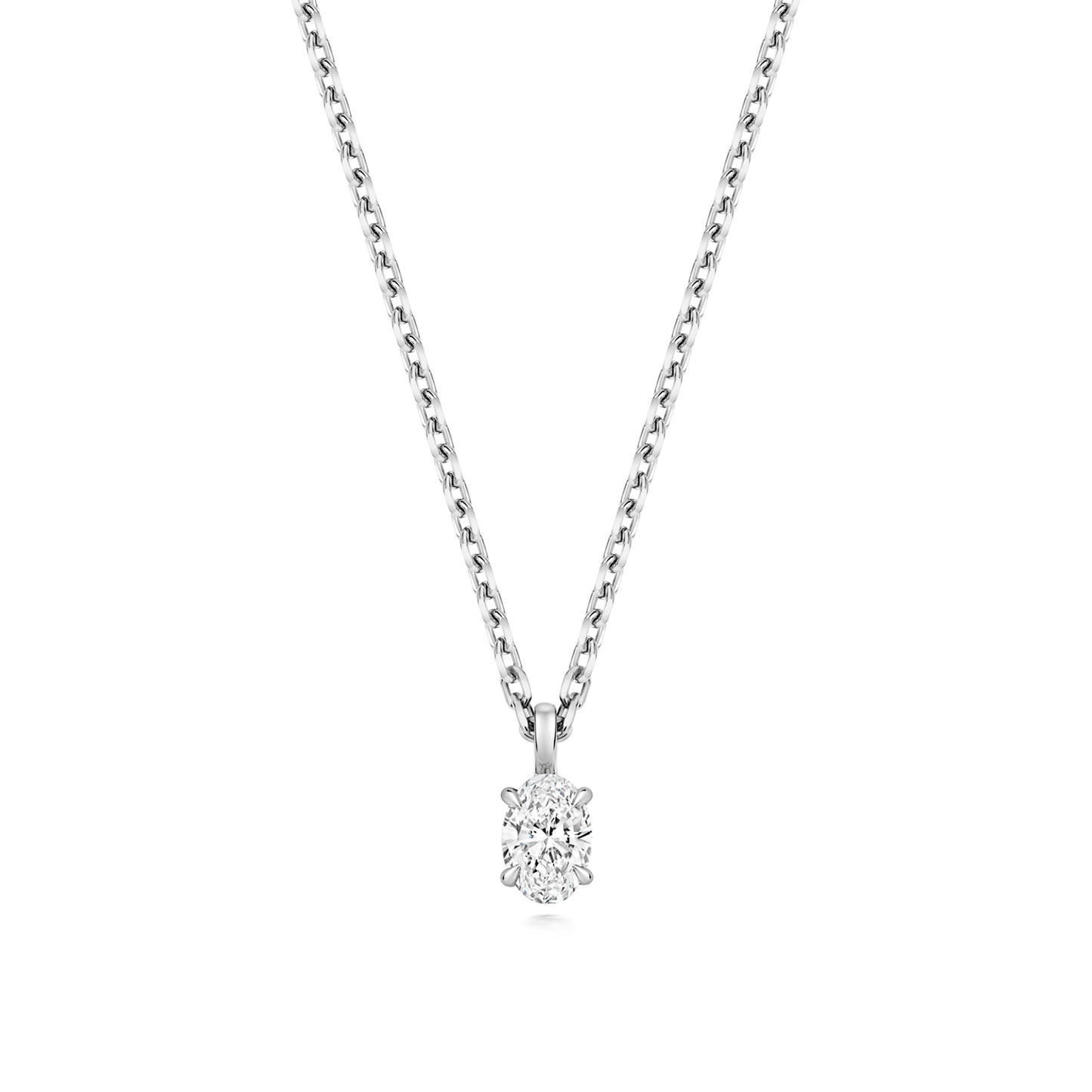925 Sterling Silver 0.35ct Lab Grown Oval Diamond 17” Necklet