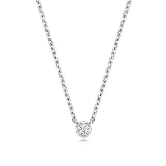 925 Sterling Silver 0.15ct Lab Grown Round Diamond Rubover 17” Necklet