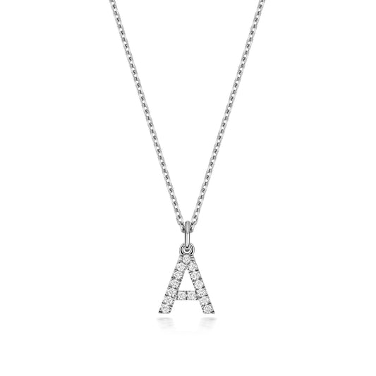 925 Sterling Silver Lab Grown Diamond Initial A 17” Necklet
