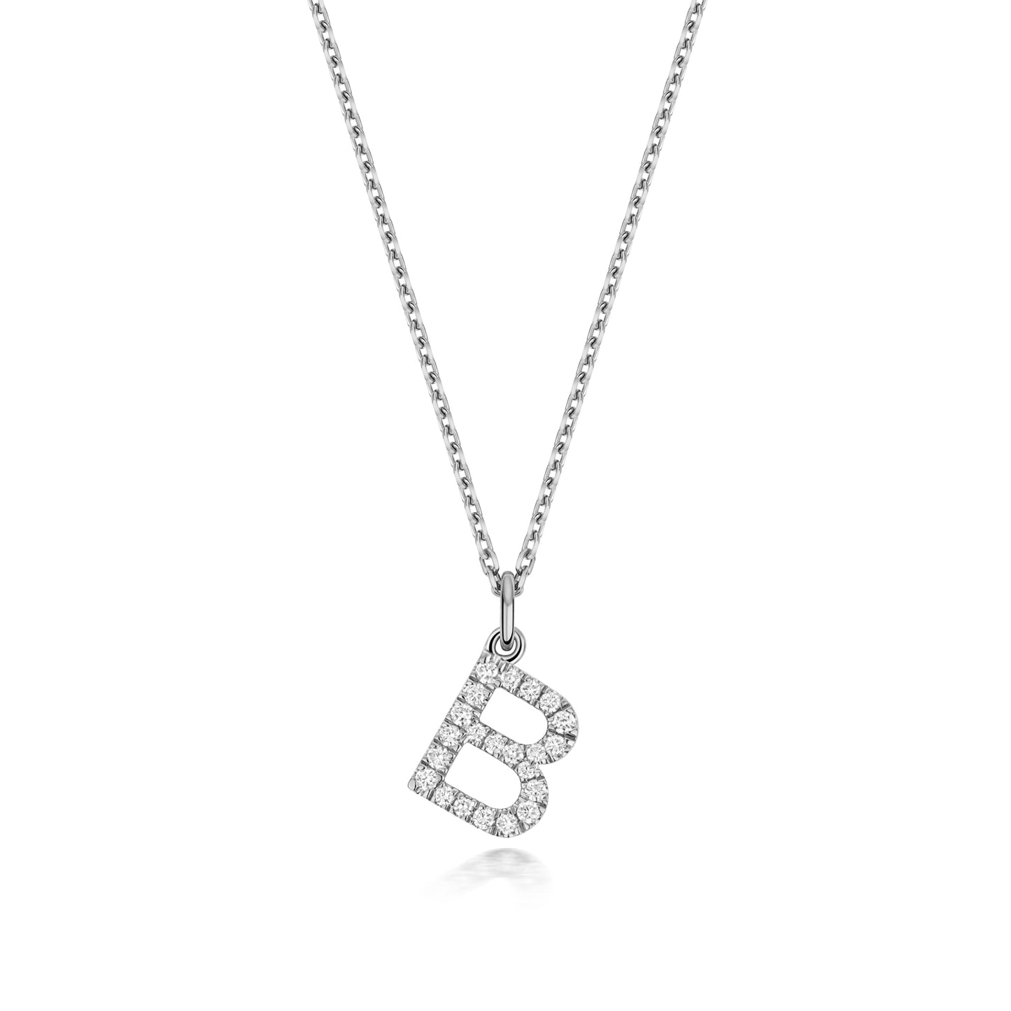 925 Sterling Silver Lab Grown Diamond Initial B 17” Necklet