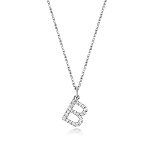 925 Sterling Silver Lab Grown Diamond Initial B 17” Necklet