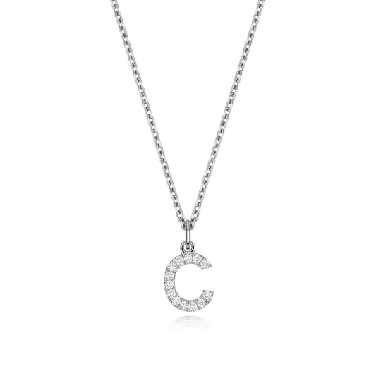 925 Sterling Silver Lab Grown Diamond Initial C 17” Necklet