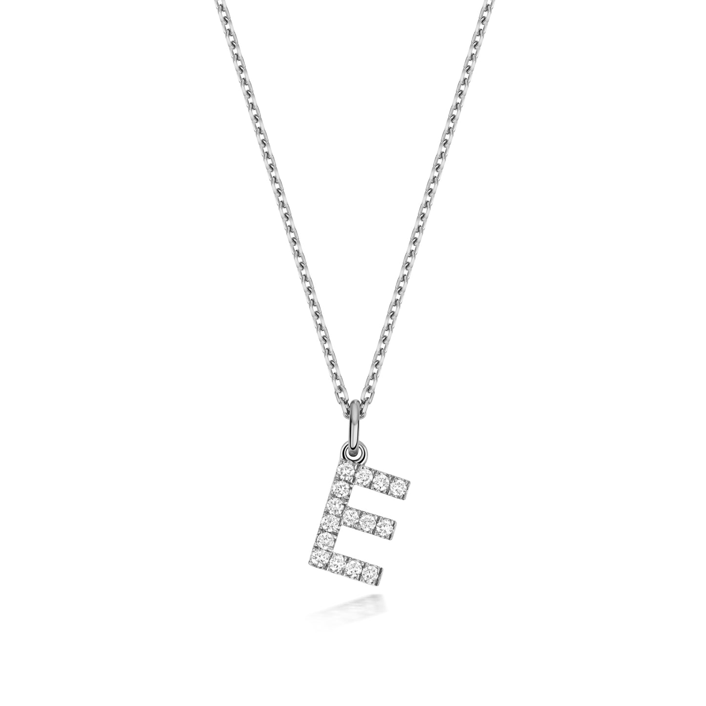 925 Sterling Silver Lab Grown Diamond Initial E 17” Necklet