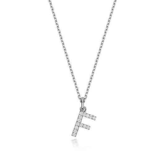 925 Sterling Silver Lab Grown Diamond Initial F 17” Necklet