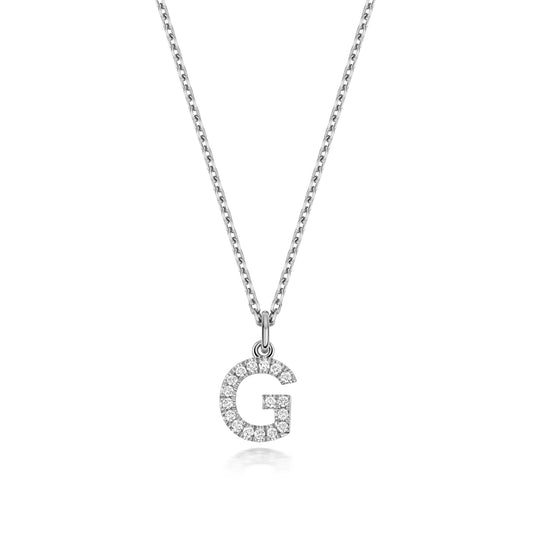 925 Sterling Silver Lab Grown Diamond Initial G 17” Necklet