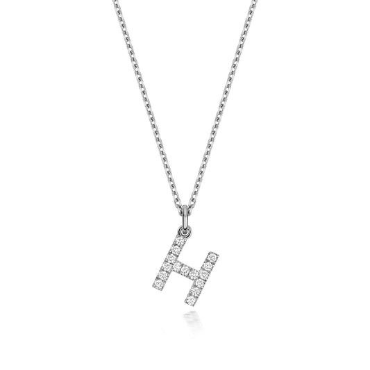 925 Sterling Silver Lab Grown Diamond Initial H 17” Necklet