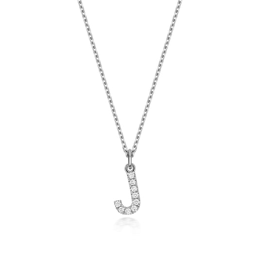 925 Sterling Silver Lab Grown Diamond Initial J 17” Necklet