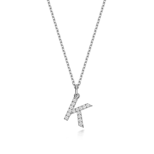 925 Sterling Silver Lab Grown Diamond Initial K 17” Necklet