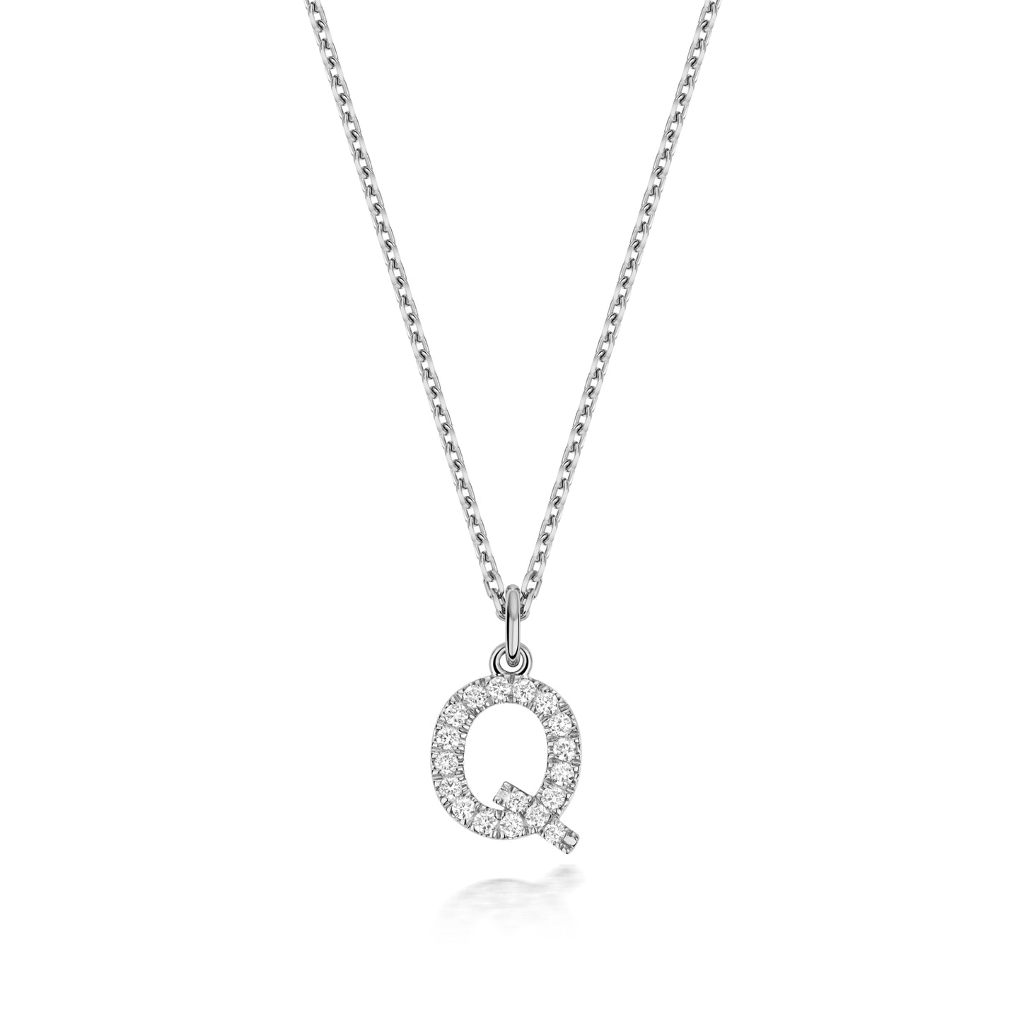 925 Sterling Silver Lab Grown Diamond Initial Q 17” Necklet
