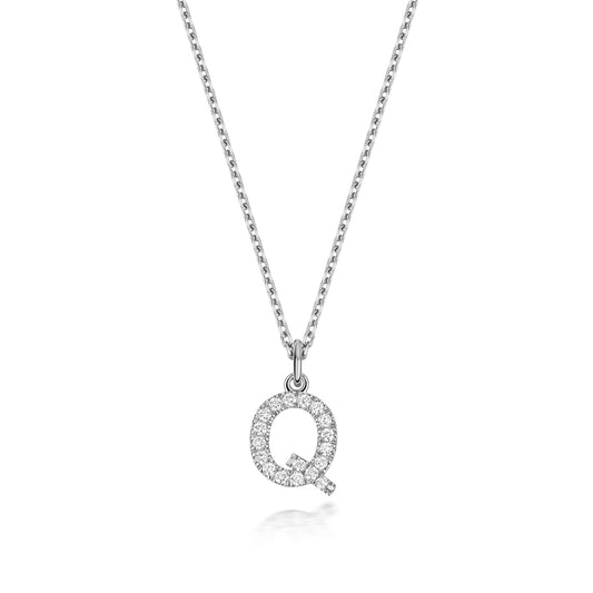 925 Sterling Silver Lab Grown Diamond Initial Q 17” Necklet