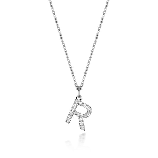 925 Sterling Silver Lab Grown Diamond Initial R 17” Necklet
