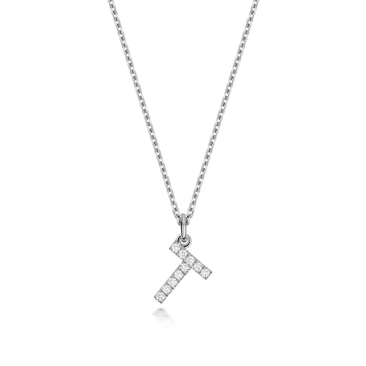 925 Sterling Silver Lab Grown Diamond Initial T 17” Necklet