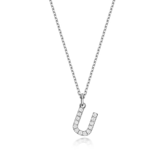 925 Sterling Silver Lab Grown Diamond Initial U 17” Necklet