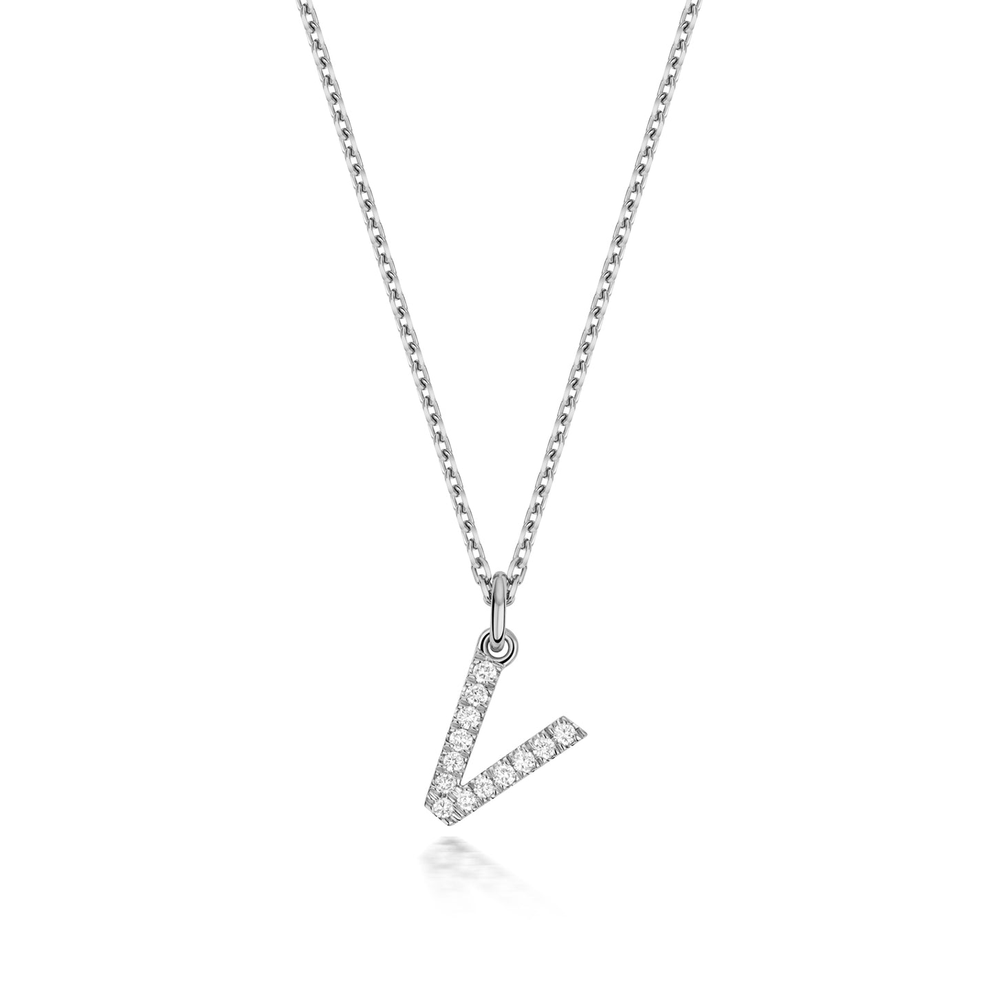 925 Sterling Silver Lab Grown Diamond Initial V 17” Necklet