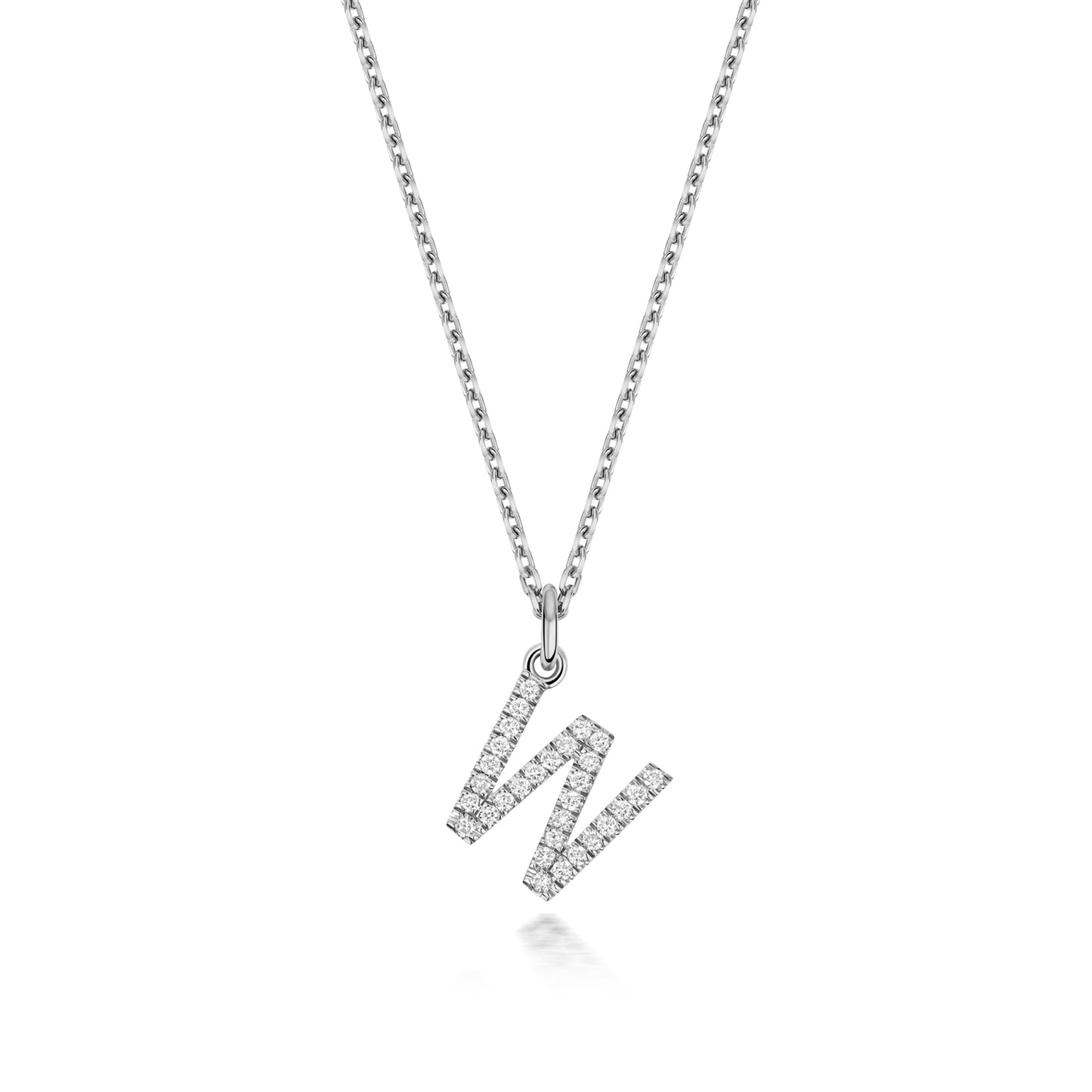 925 Sterling Silver Lab Grown Diamond Initial W 17” Necklet