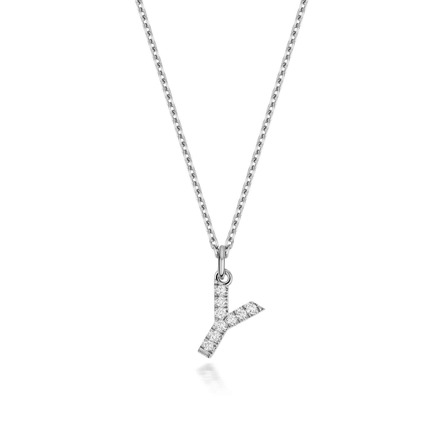 925 Sterling Silver Lab Grown Diamond Initial Y 17” Necklet