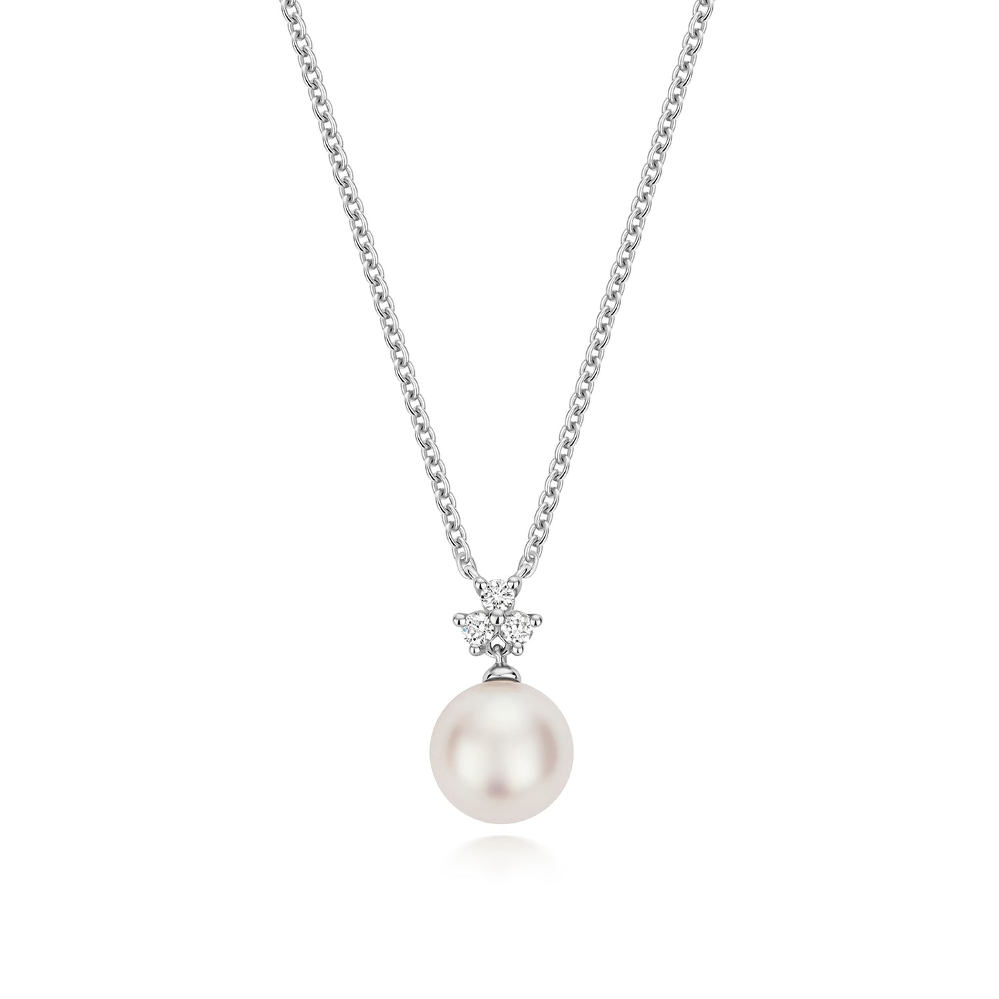 925 Sterling Silver 0.07ct Lab Grown Diamond & Freshwater Pearl 17” Necklet