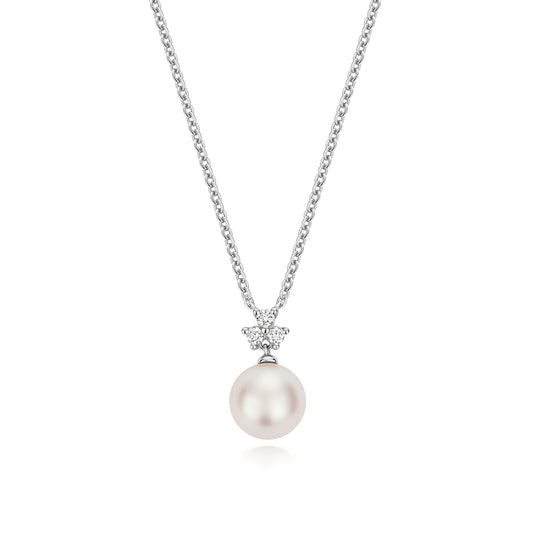 925 Sterling Silver 0.07ct Lab Grown Diamond & Freshwater Pearl 17” Necklet