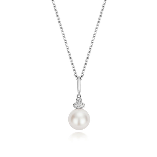 925 Sterling Silver 0.07ct Lab Grown Diamond & Freshwater Pearl 17” Necklet
